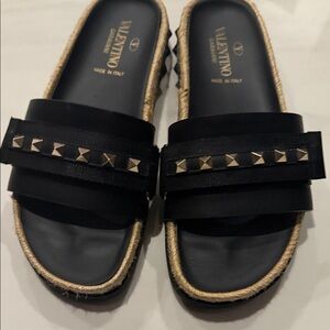 Valentino Black and Gold Studded Sandals